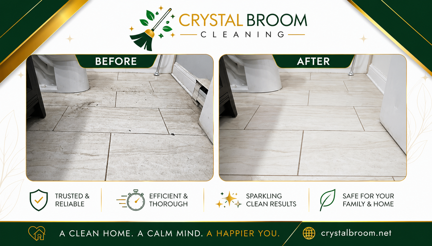 Before and after bathroom tile floor cleaning around the toilet with hair and grime removal in Naperville, IL