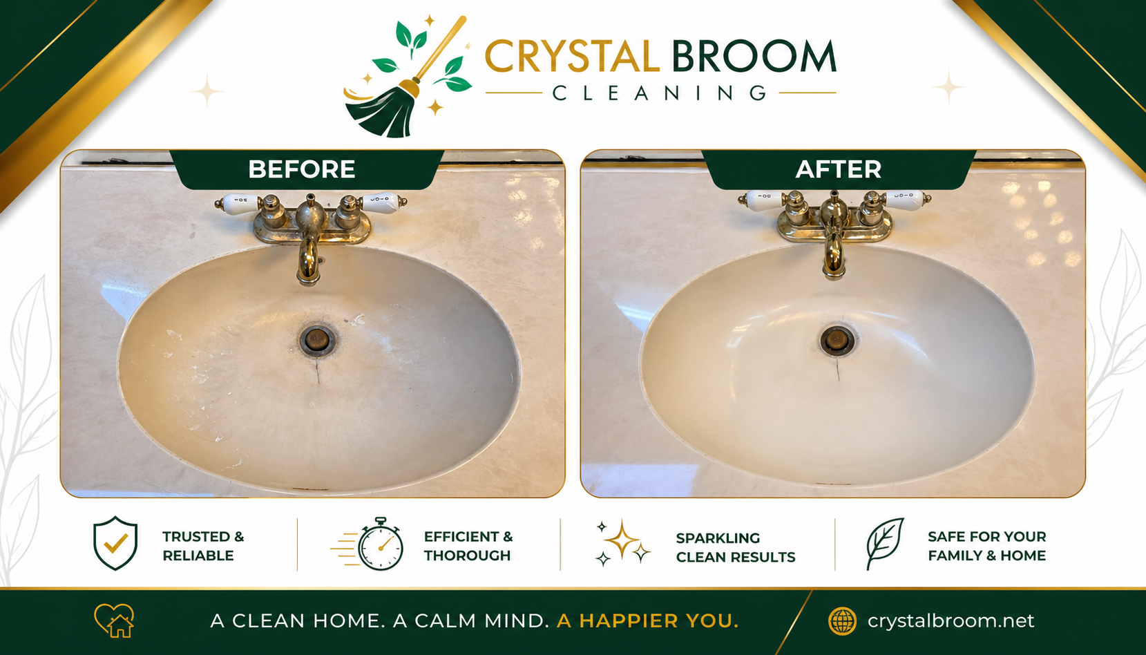 Before and after cleaning of a vintage oval bathroom sink with brass fixtures in Burr Ridge, IL