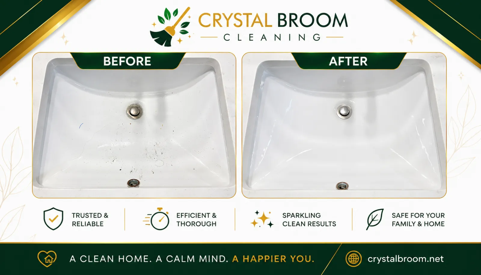 Before and after rectangular porcelain bathroom sink cleaning with stain and debris removal in Naperville, IL
