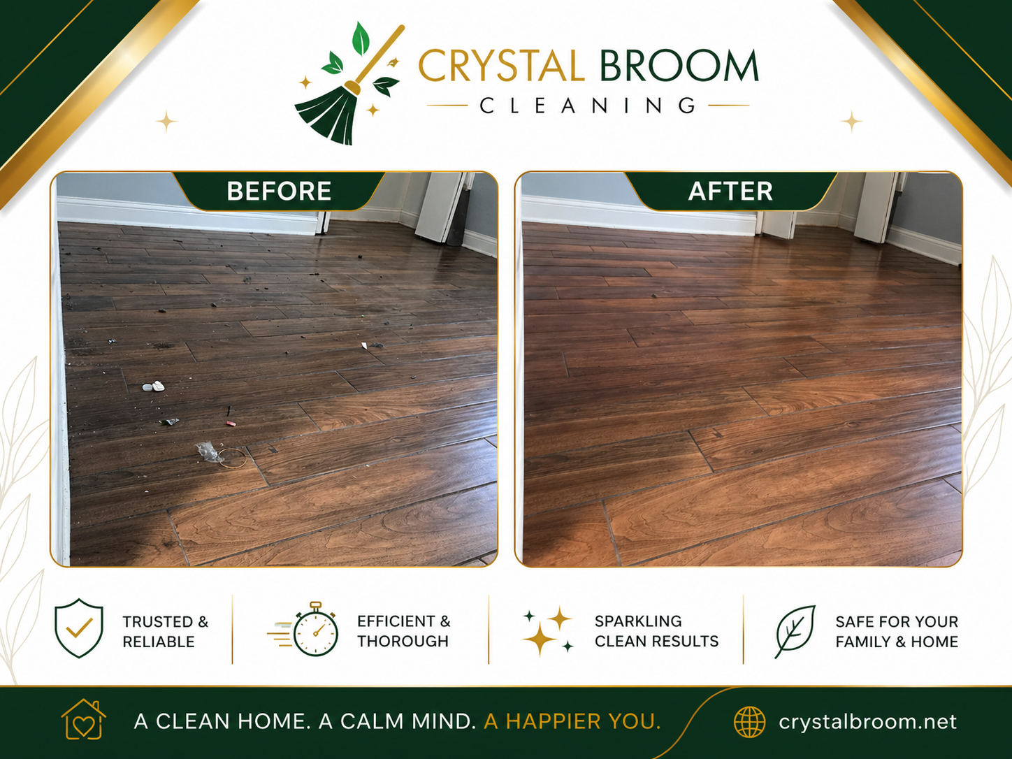 Before and after hardwood bedroom floor cleaning removing debris and restoring shine in Naperville, IL
