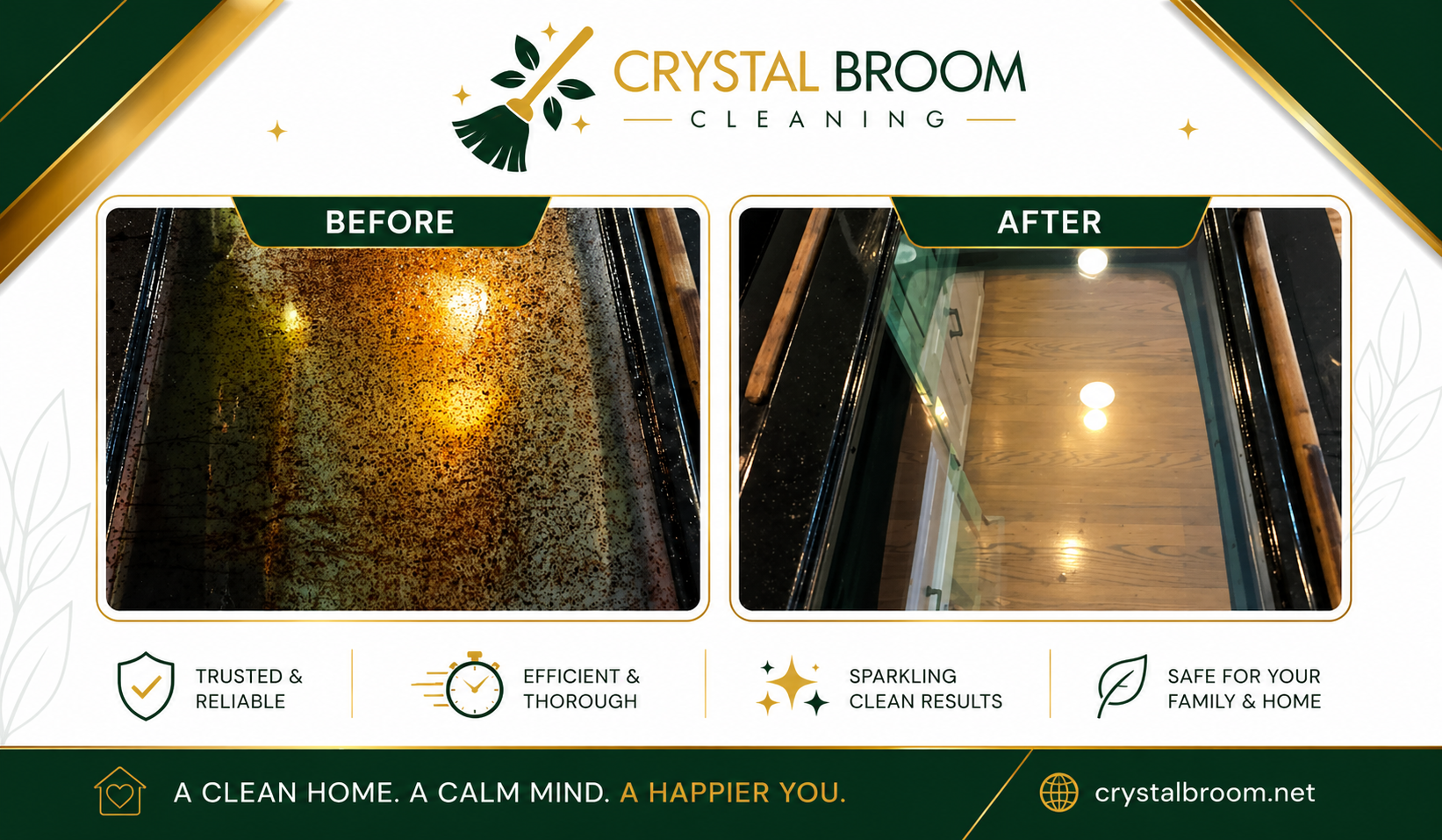 Before and after oven door glass cleaning with baked-on grease and food splatter removal in Naperville, IL