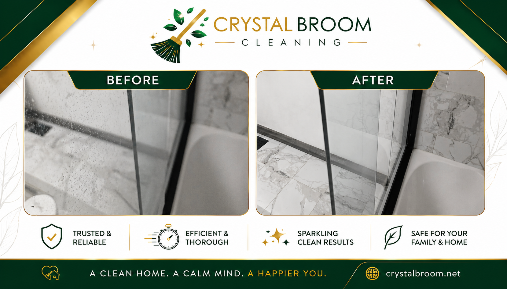 Before and after shower glass door cleaning with hard water and soap scum removal in Naperville, IL