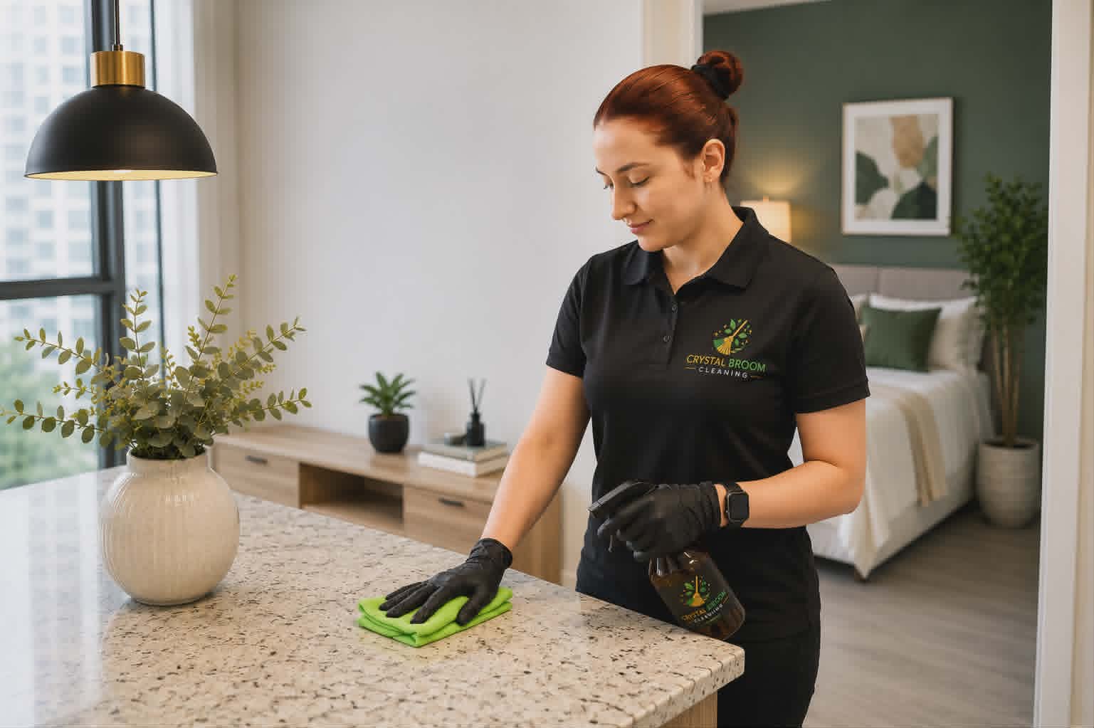 Crystal Broom Cleaning team detailing a luxury kitchen in Burr Ridge, IL